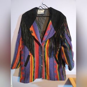 Vintage pioneer wear fringed blanket coat
